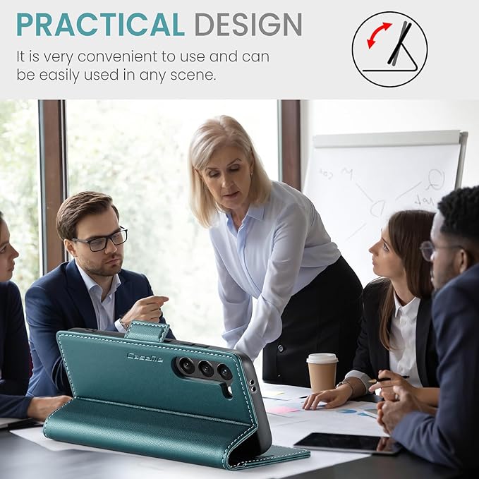 AUPAI for Samsung Galaxy S23 Wallet Case with Credit Card Holder, PU Leather RFID Blocking Folio Flip Kickstand Magnetic Clasp Protective Phone Cover for Women Men Cyan