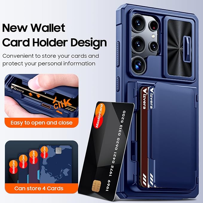 for Samsung Galaxy S25 Ultra Case Wallet with RFID [Cards Holder][Camera Cover][Edge Raised] Full Body Shockproof Silicone Protective Phone Case for Galaxy S25 Ultra 6.9" 2025 (Blue)