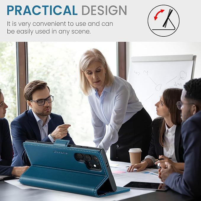 Case for Samsung Galaxy S24 Ultra Wallet Case, RFID Blocking PU Leather Flip Folio Cover Card Holder Kickstand Shockproof Phone Case Compatible with Samsung Galaxy S24 Ultra, Blue