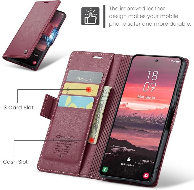 for Samsung Galaxy S25 Edge Case, Premium PU Leather Wallet Case Flip Cover with [RFID Blocking][Card Holder][Stand Function] Shockproof Protective for Samsung Galaxy S25 Edge, Red