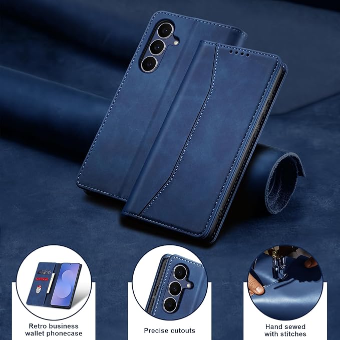 Jasonyu Flip Wallet Case for Samsung Galaxy S25 FE 5G,Leather Magnetic Folio Cover with Card Holder,Kickstand - TPU Shockproof Durable Protective Phone Case,Blue