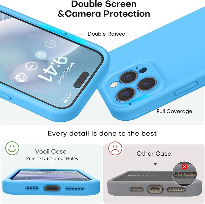 Vooii Compatible with iPhone 15 Pro Case, Upgrade Defender Liquid Silicone, [Enhanced Camera Protection] [Soft Anti-Scratch Microfiber Lining] Shockproof Phone Case for iPhone 15 Pro 6.1 inch - Blue