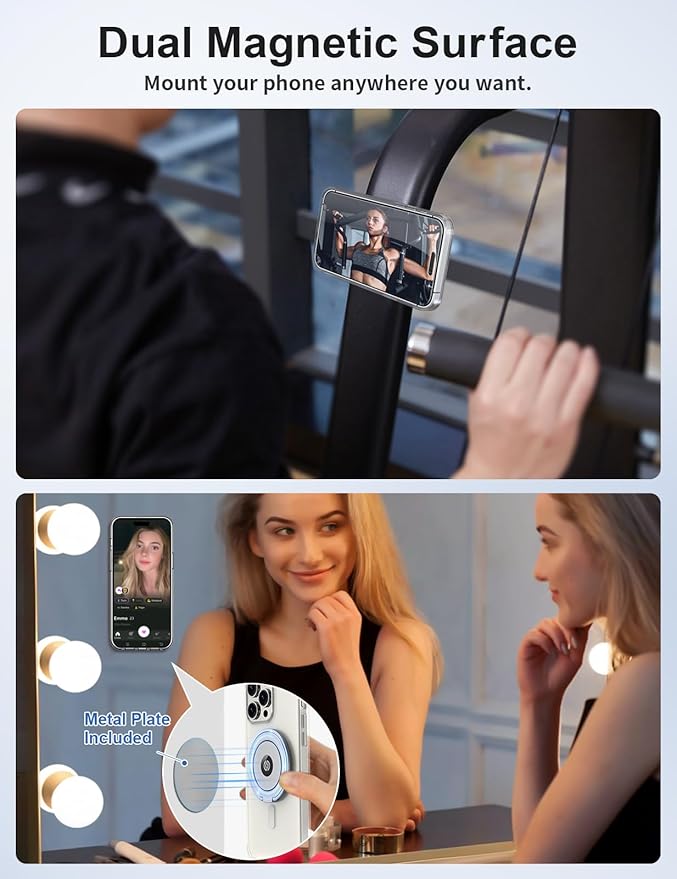 EWA MagOne Ultra (Plate Edition) Phone Grip Stand with Leather Finger Strap, Removable Magnetic Ring Holder Kickstand Loop, Double-Sided Magnetic Accessories for Phone-Silver