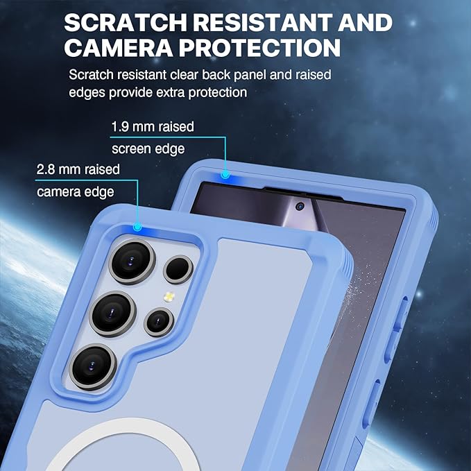 CENHUFO Magnetic Privacy for Samsung Galaxy S24 Ultra Case, Full Body Phone Case with Built-in Privacy Screen Protector and Camera Lens Cover, Anti Peep Shockproof Protective Clear Bumper - Blue