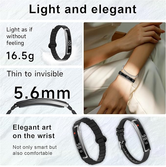 Efolen Smart Bracelet for Women,Ultralight Fitness Tracker Smart Wristband with Heart Rate/Blood Oxygen/Sleep Monitor/Pedometer,Slim Smartwatch for Android iPhone,Activity Tracker,2 Band,2 Band,Black