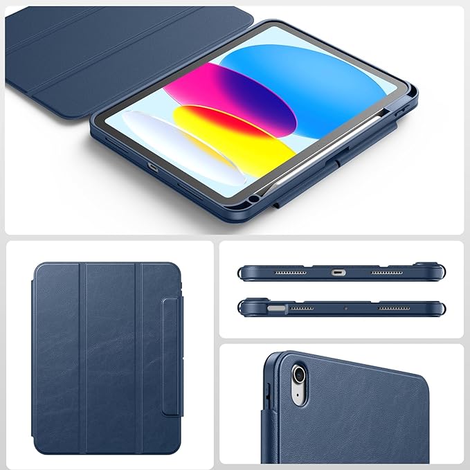 SPARIN Case for iPad A16 11th/10th Generation 2025/2022 (11"/10.9") with Pencil Holder, Magnetic Detachable Hybrid Stand, Portrait/Landscape Angle, Clear Protective Case, Auto Wake/Sleep-Navy Blue