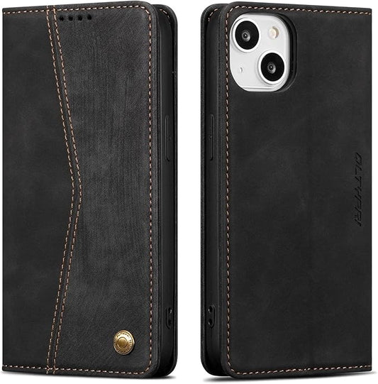 QLTYPRI Case for iPhone 14, Vintage PU Leather Wallet Case Card Slot Kickstand Magnetic Closure Shockproof Flip Folio Book Case Cover for iPhone 14(6.1 inch) - Retro Black