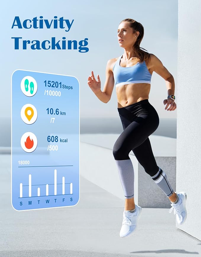 RUIMEN Smart Watches for Women Men (Answer/Make Calls) Compatible with iPhone/Android Phones, 1.85" HD Screen Fitness Tracker Heart Rate Monitor 100+ Sports Tracker Watch Waterproof (Blue)