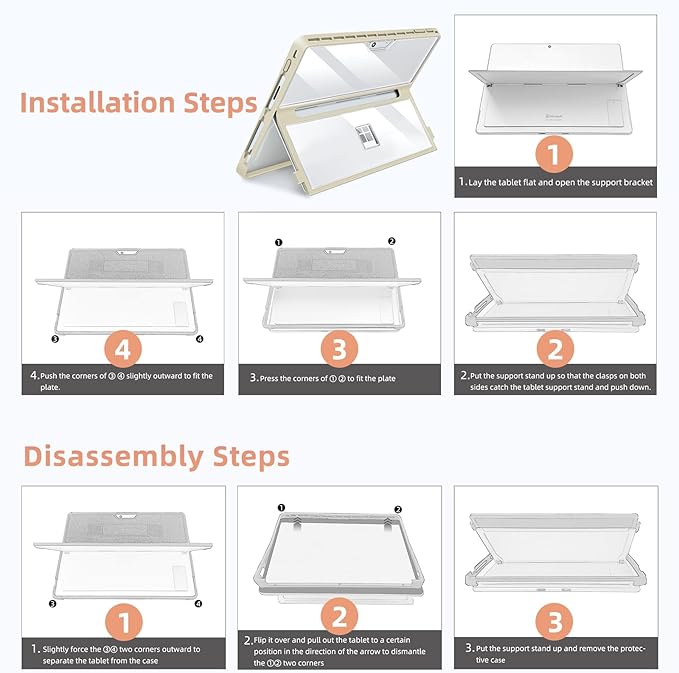 Case Updated Version fit Microsoft Surface Pro 11/10 /9/8 13-Inch, All-in-one Rugged Case Compatible with Type Cover Keyboards, Transparent&Navy Blue