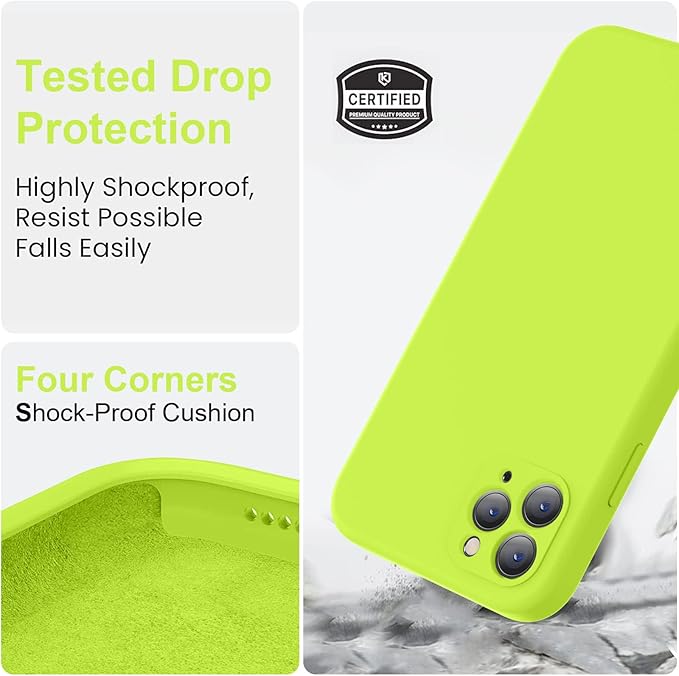 Vooii Compatible with iPhone 11 Pro Max Case, Upgraded Liquid Silicone with [Flat Edges] [Camera Protection] [Soft Anti-Scratch Microfiber Lining] Phone Case for iPhone 11 Pro Max-Fluorescent Green