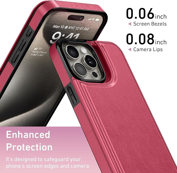 FUNMIKO for iPhone 15 Pro Max Wallet Case with Card Holder, RFID-Blocking, Military-Grade Protection & UV-Printed Artwork, Magnetic Closure with Leather Kickstand - Hot Pink