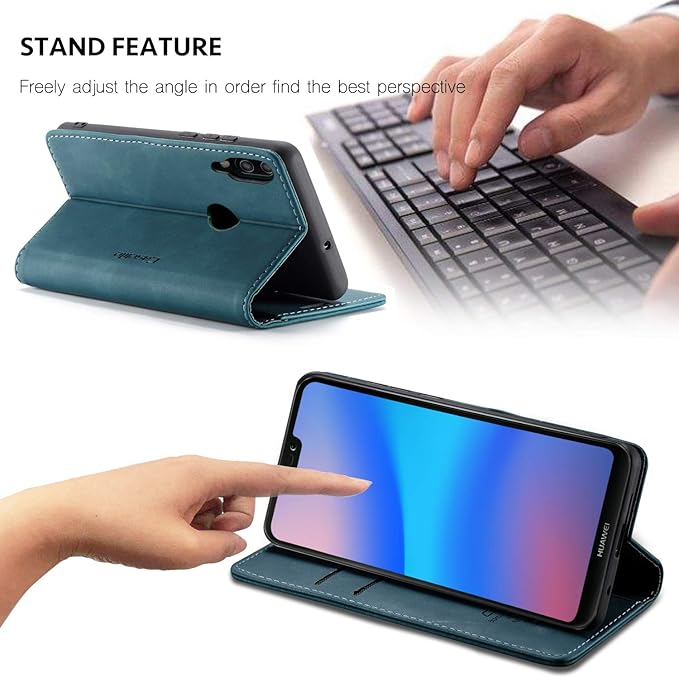 for Huawei P20 Lite Case, Flip Wallet Leather Case with Card Holder Magnetic Closure Shockproof Kickstand Protective Phone Cases Cover for Huawei P20 Lite,Blue-Green