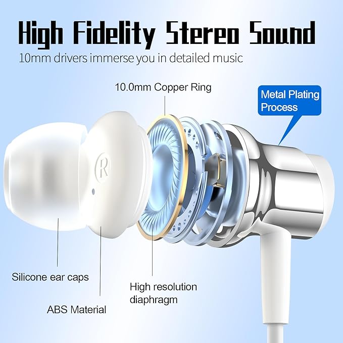 USB C Headphone for Samsung S25 S24 S23 Ultra FE S22 A55 A54 Wired Earbuds Magnetic in-Ear Type C Earphone with Mic Volume Control Stereo Noise Canceling Earbud for iPhone 17 Air 16 15 Pro Max Pixel 9