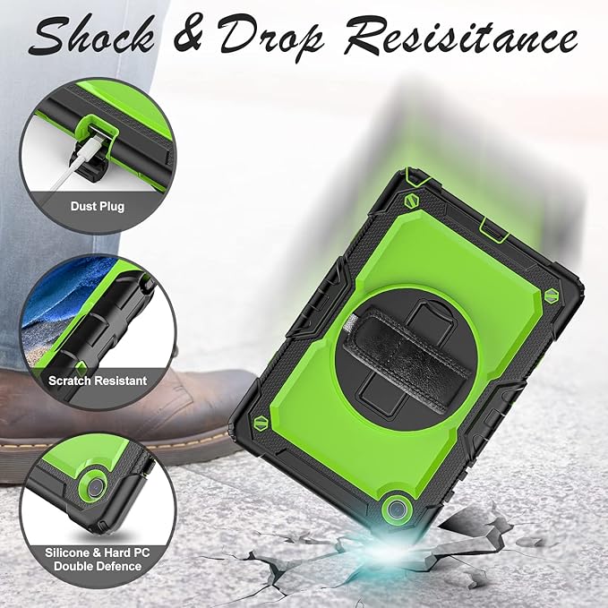 Case for Samsung Galaxy Tab A8 10.5-inch Tablet Case 2022 SM-X200/X205/X207, [with Tempered Glass Screen Protector] Rotating Kickstand/Hand & Shoulder Strap/S Pen Holder (Green)