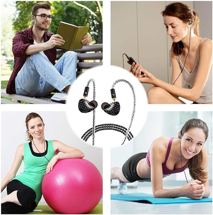 in Ear Monitor Headphones, HiFi Stereo IEM Earphones, Dynamic Dual Driver Wired Earbuds with Detachable Cable, Noise Canceling Headset for Singers Musicians Drummers Audiophile (Carbon Fiber)