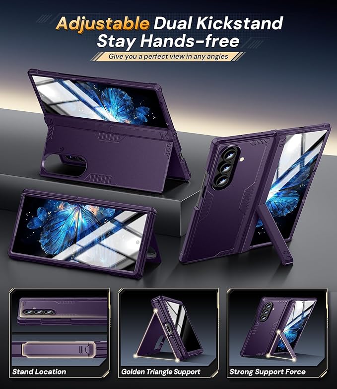 for Samsung Galaxy Z-Fold-7 Case: Dual-Stand & Military Shockproof Rugged Hinge & HD Screen Protector [Anti-Scratch] Durable Shockproof Women Men Business Cover for Z Fold7 5G 2025 (Purple)