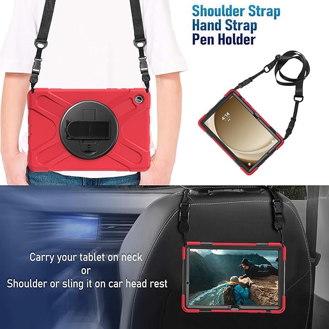 TSQQST for Galaxy Tab A9+ Plus Case 11" 2023 for Kids | Samsung A9 Plus Tablet Case with Screen Protector Stand&Hand Shoulder Strap | Rugged Protective Case for Galaxy Tab A9+ SM-X210/X216/X218-Red