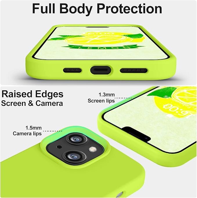 Vooii Compatible with iPhone 14 Case,[Silky Touch Premium Liquid Silicone] [Soft Anti-Scratch Microfiber Lining], Ultra Slim Shockproof Protective Case for iPhone 14 - Fluorescent Green