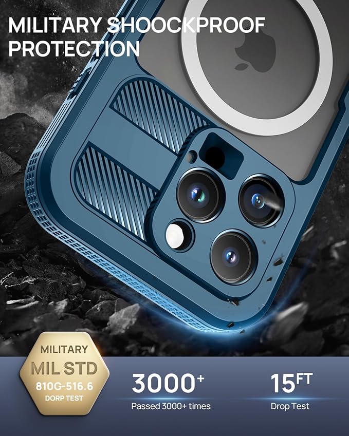 Lanhiem Magnetic for iPhone 16 Pro Case, IP68 Waterproof Dustproof Case, [Compatible with Magsafe] [Built-in Screen Protector] Full Body Heavy Duty Rugged Phone Cover 6.3 inch, Blue/Clear