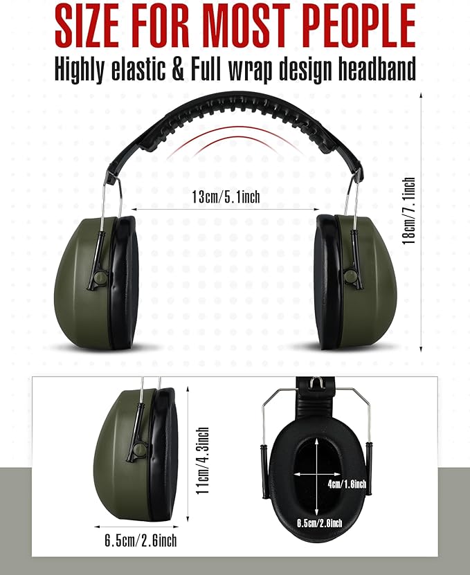 12 Pcs Hearing Protection Ear Muffs NRR 28dB Noise Reduction Headphones Shooting Ear Protection Earmuffs (Army Green)