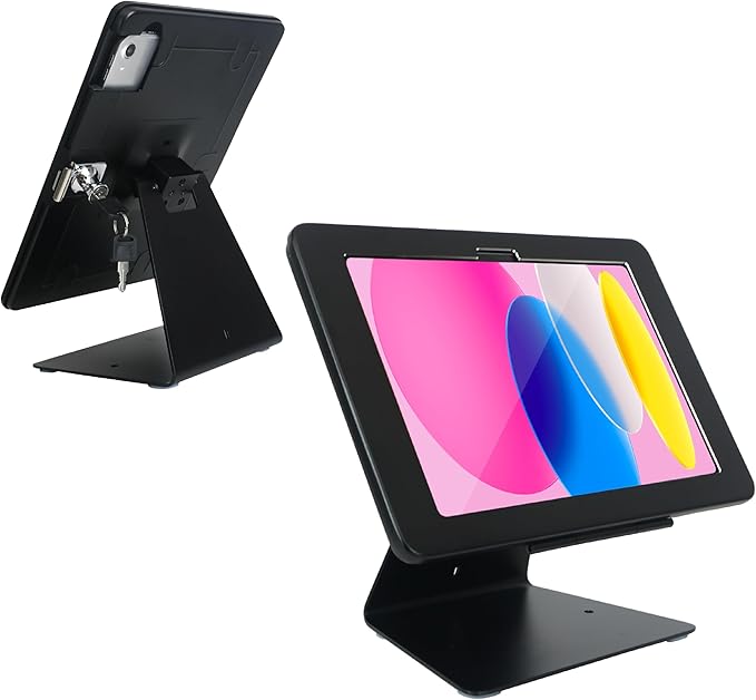 Desktop Anti-Theft Security Stand Holder for 2025 iPad 11" (A16) 11th/ 2022 iPad 10.9" 10th Gen.,with Lock and Key,Flip &360°Rotating Horizontal or Vertical Design(Black)