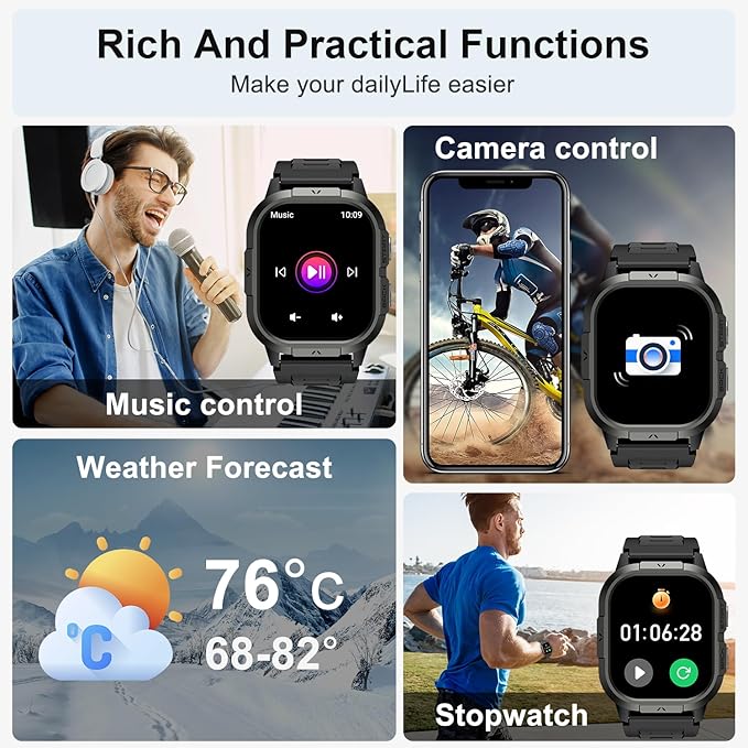 Smart Watch for Men Fitness Tracker: Make/Answer Call Military Smart Watches for Men Digital Watches Run Waterproof Smartwatch Android Phones iPhone Samsung Compatible Heart Rate Monitor Orange Black