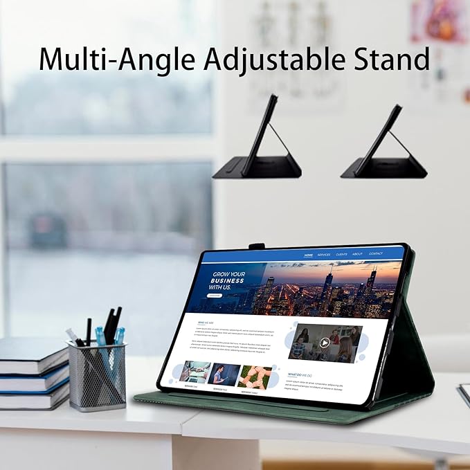 Case for Samsung Galaxy Tab S10 Lite/ S10 FE/ S9 FE 5G 10.9 Inch/Tab S9 11 Inch, Magnetic PU Leather Folio Adjustable Stand Shell Foldable Card Holder Multi-Angle Woman Man,Retro Green