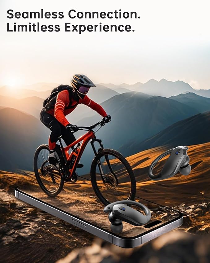 NDO Wireless Earbuds Bluetooth 5.3 Headphones Sport,IPX7 Waterproof Sports Earphones with Earhooks,48H Playtime,Lightweight 7.8g,Fast Charging Case,Noise Cancelling Mic for Running Gym Workout-Black