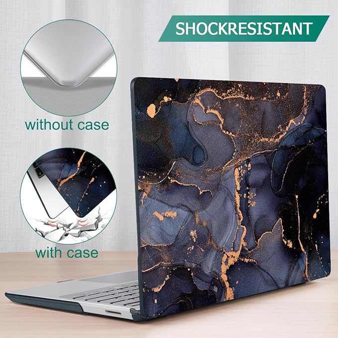 Tuiklol Case for 12.4 Inch Microsoft Surface Laptop Go 3/2 / 1 2023-2020 Releases, Plastic Hard Shell Case with Screen Protector and Keyborad Cover +Dust Plugs Model 2013/1943, Black Marble