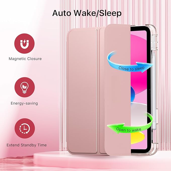 MoKo for iPad (A16) 11th Generation Case 11 Inch 2025, iPad 10th Generation Case 10.9 Inch 2022 with Pencil Holder, Slim Light Trifold Protective Cover with Hard PC Translucent Back Shell, Rose Gold