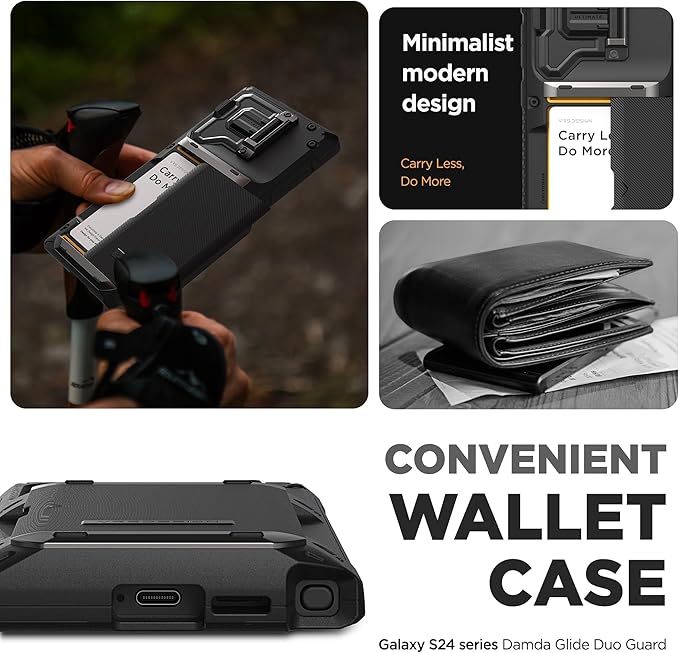VRS DESIGN Damda Glide DuoGuard for Samsung Galaxy S24 Ultra Phone Case (2024), Premium Sturdy Fully Covered Camera Lens Protection Cover Card Holder Wallet Case (Logo Black)