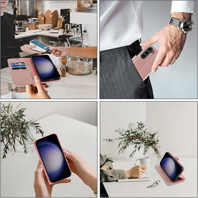 MONASAY Wallet Case Compatible for Galaxy S23+Plus 5G,[RFID Blocking] Flip Folio Leather Cell Phone Cover with Credit Card Holder，6.6 inch, Rosegold