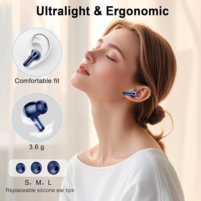Bluetooth 5.4 Headphones, 2025 Wireless Earbuds 3D Hi-Fi Stereo Bass Ear Buds, 4 ENC Noise Cancelling Mic, 40H USB-C in-Ear Earphone Sport, 3g IP-X7 Waterproof Workout Gym for Android iOS Laptop Pad