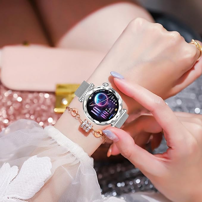 Smart Watch for Women, Fitness Tracker for Android/iOS, 1.19" AMOLED Screen Smartwatches with Female Cycle, Heart Rate, Sleep Monitor, Activity Tracking (2 Watch Bands) (Silver)