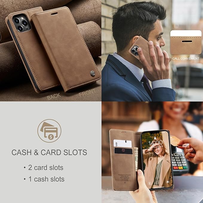 for iPhone 13 Pro Case, Flip Wallet Leather Case with Card Holder Magnetic Closure Shockproof Kickstand Protective Phone Cases Cover for iPhone 13 Pro, Coffee