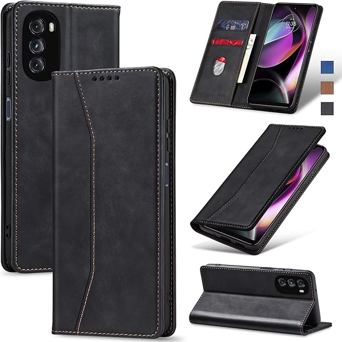 Jasonyu Flip Wallet Case for Moto G 5G (2022),Leather Magnetic Folio Cover with Card Holder,Kickstand - TPU Shockproof Durable Protective Phone Case,Black