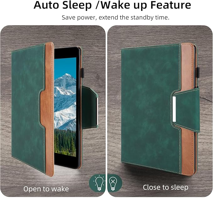 Case for Samsung Galaxy Tab S10 Lite/S10 FE/S9 FE 10.9 Inch/S9 11 Inch - Multi-Angle Stand Cover with Pocket, PU Leather Folio Case with Magnetic Clasp, Auto Wake/Sleep Smart Tablet Cover, Green