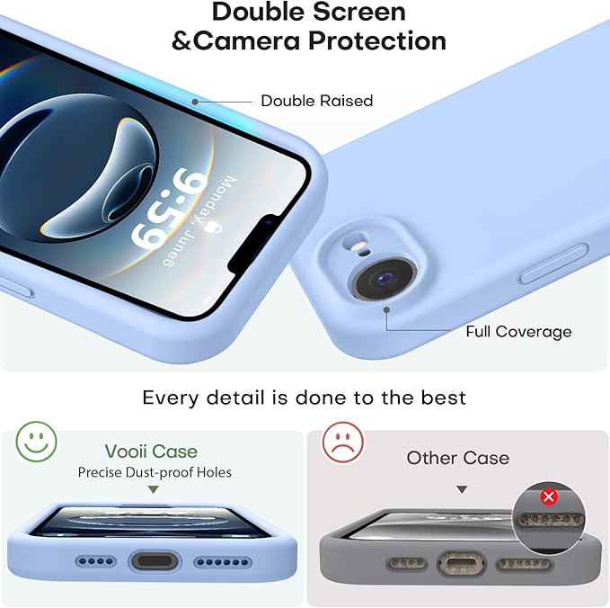 Vooii Compatible with iPhone 16e Case, Liquid Silicone Upgrade [Camera Protection] [Soft Anti-Scratch Microfiber Lining] Shockproof Phone Case for iPhone 16e 6.1 inch - Light Blue