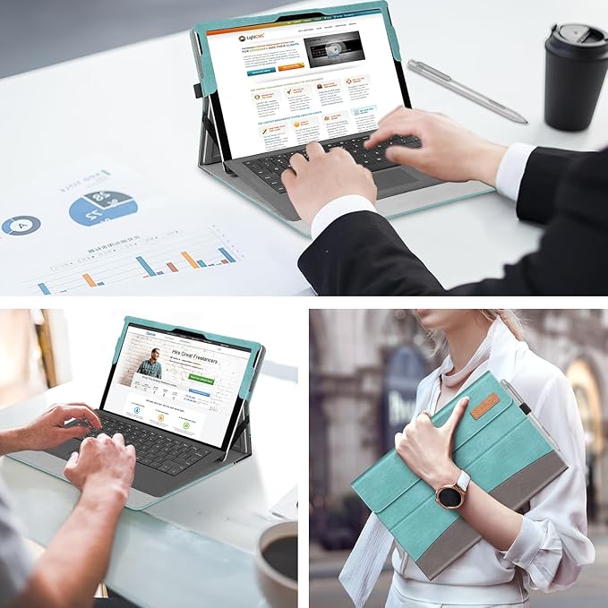 Fintie Case for 12.3 Inch Microsoft Surface Pro 7 Plus, Surface Pro 7/6/5/4/3 - Portfolio Business Cover with Pocket, Compatible with Type Cover Keyboard, Turquoise