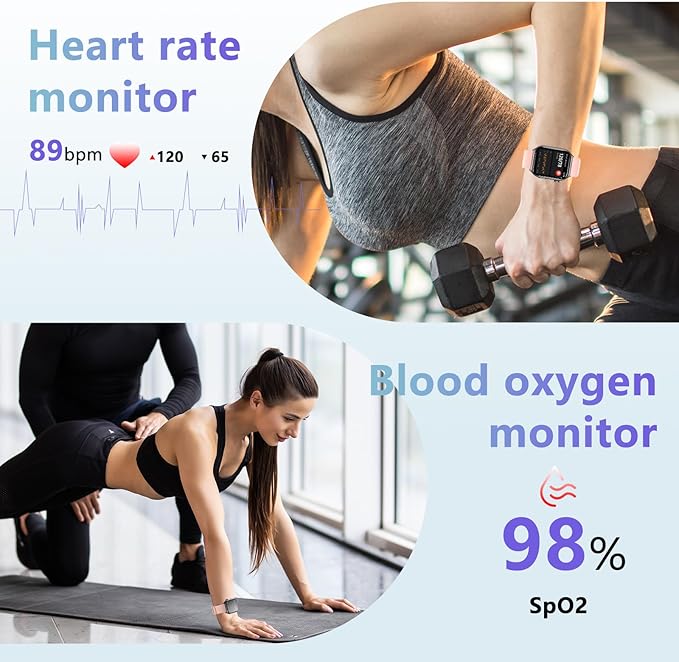 YMS Android Smart Watch for Women - Bluetooth Call,Compatible with Android & iOS，2.0" HD Screen, Heart Rate/Sleep/Step Tracker, 100+ Sports Modes,IP68 Waterproof Men Fitness Tracker (Black)