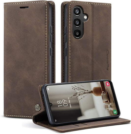for Samsung Galaxy A34 5G Case, Flip Wallet Leather Case with Card Holder Magnetic Closure Shockproof Kickstand Protective Phone Cases Cover for Galaxy A34 6.6 Inch,Coffee