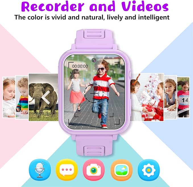 Retysaz Kids Smart Watch,24 Game Smart Watch for Kids, Fashion Smartwatches for Children 3-14 Great Gifts to Girls Boys (Purple)