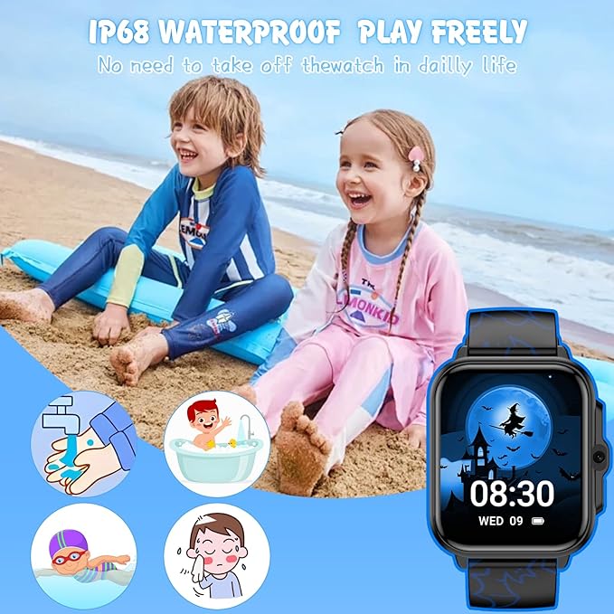 Smart Watch for Kids, 1.85" Fitness Tracker,100+Sport modes,Learning games,Sleep Monitor,Camera,Videos,Alarm Play Music Flashlight Pedometer Stopwatch Pedometer IP68 Waterproof Gift for Boys and Girls