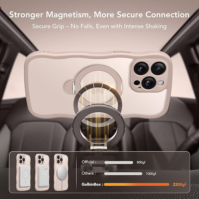 for iPhone 15 Pro Max Case,[Compatible with Magsafe][360°Magnetic Stand][Cute Wave Edge][18ft Military-Grade Protection] Translucent Matte Women Phone Cover for iPhone 15 Promax, Rose Gold