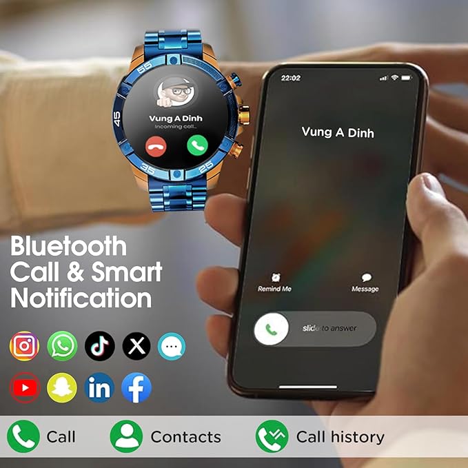 Mens Smart Watch 1.53" Fitness Tracker w/Heart Rate & Sleep Monitor, 7-Day Battery, IP67 Waterproof, Bluetooth Calls/Notifications, 100+ Sports Modes for Men Women (Blue)