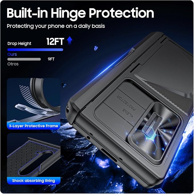 for Samsung Galaxy Z Fold 6 Case with Card Holder, Built in RFID Blocking & S Pen Holder& Slide Camera Cover& Hinge Protection& Full-Body Rugged Shockproof Wallet Case for Galaxy Z fold 6, Black