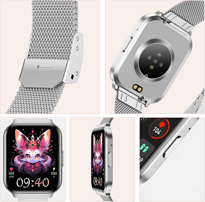 Welfit Women's Smart Watch, 1.75-inch Blood Pressure, Call/Message, Female Cycle Tracking, Heart Rate and Sleep Monitor, IP68 Waterproof for Android and iOS (Silver 2 Straps)