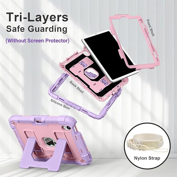 DreamerX for iPad mini 7 (A17 Pro) 2024 / Mini 6 2021 8.3 Inch Case, Rugged Shockproof Child Protective Cover with Stand Shoulder Strap Pencil Holder for Kids Girls Boys iPad mini 7th/6th Gen, Purple