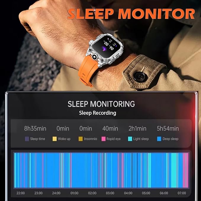 Tough Smart Watch for Working Men with Flashlight, 2.01" HD Ultra Large Rugged Smartwatch Bluetooth Call/Heart Rate/Sleep Monitor Hiking Camping Fitness Track Watches