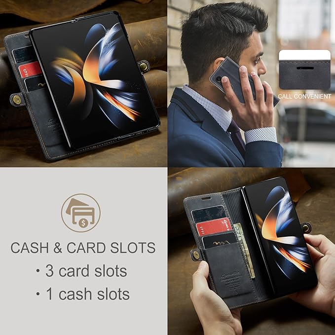 for Samsung Galaxy Z Fold4 Case, Flip Wallet Leather Case with Card Holder Magnetic Closure Shockproof Kickstand Protective Phone Cases Cover for Samsung Galaxy Z Fold4,Black